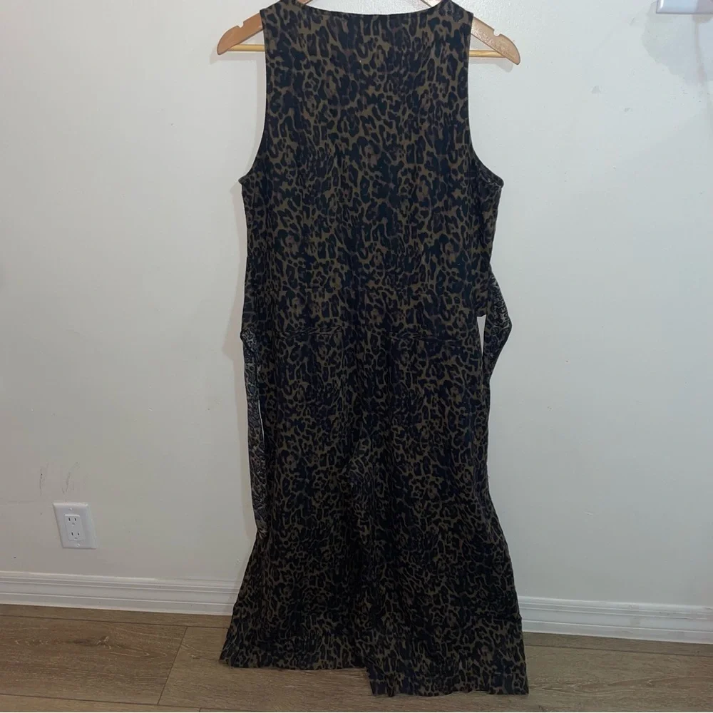 Banana Republic Leopard Linen Blend Wide Leg Cropped Jumpsuit Fall Size 10